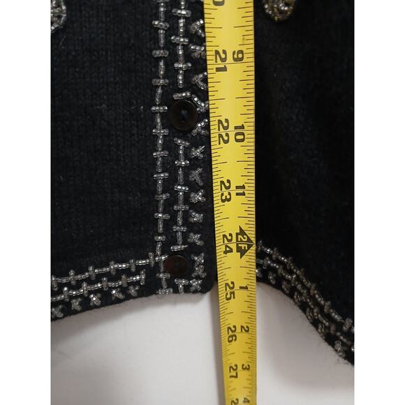 90’s Y2K Vintage Beaded Angora Blend Cardigan Sweater L Black Topper Long Sleeve - Picture 8 of 13